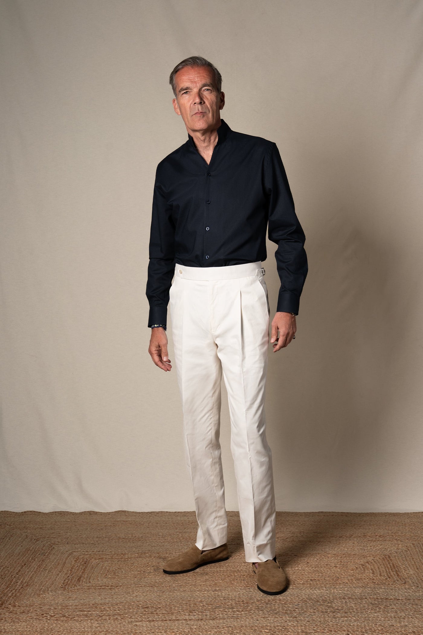 Dark Navy Plain Mao Linen Casual Shirt