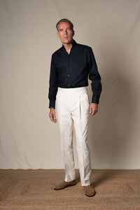 Dark Navy Plain Mao Linen Casual Shirt