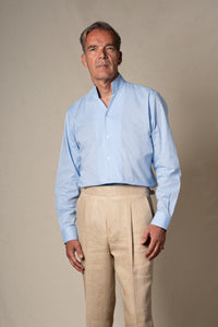 Light Blue Plain Mao Linen Casual Shirt — sastreria a medida BUND, lookbook Costa Vice Spring Summer 26