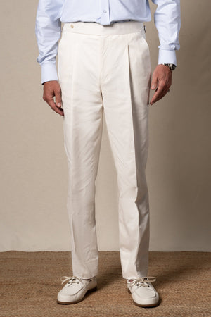 White Plain Cotton Tailoring Pants — sastreria a medida BUND, lookbook Costa Vice Spring Summer 26