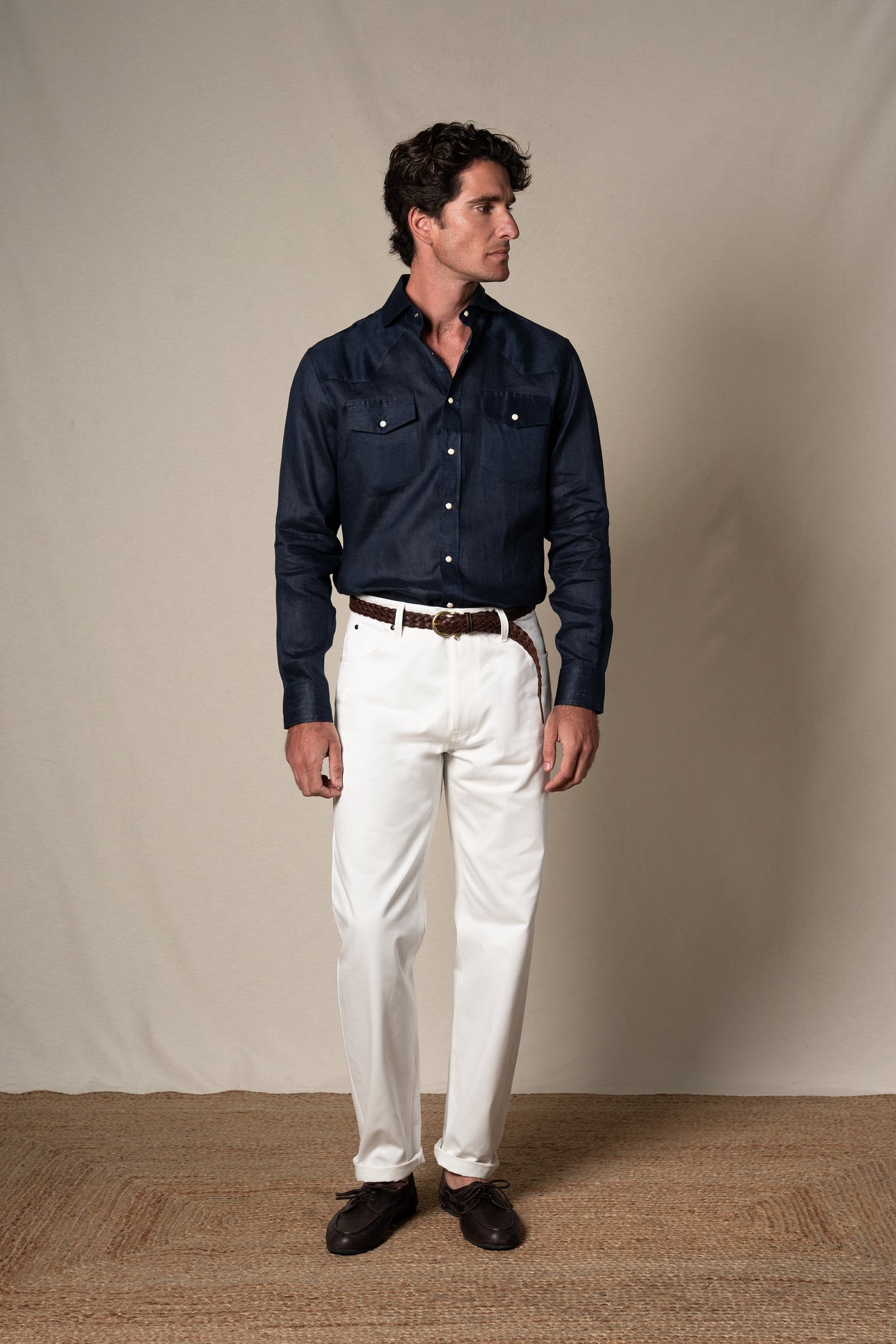 Dark Navy Western Linen Casual Shirt — look completo BUND, Costa Vice Spring Summer 26