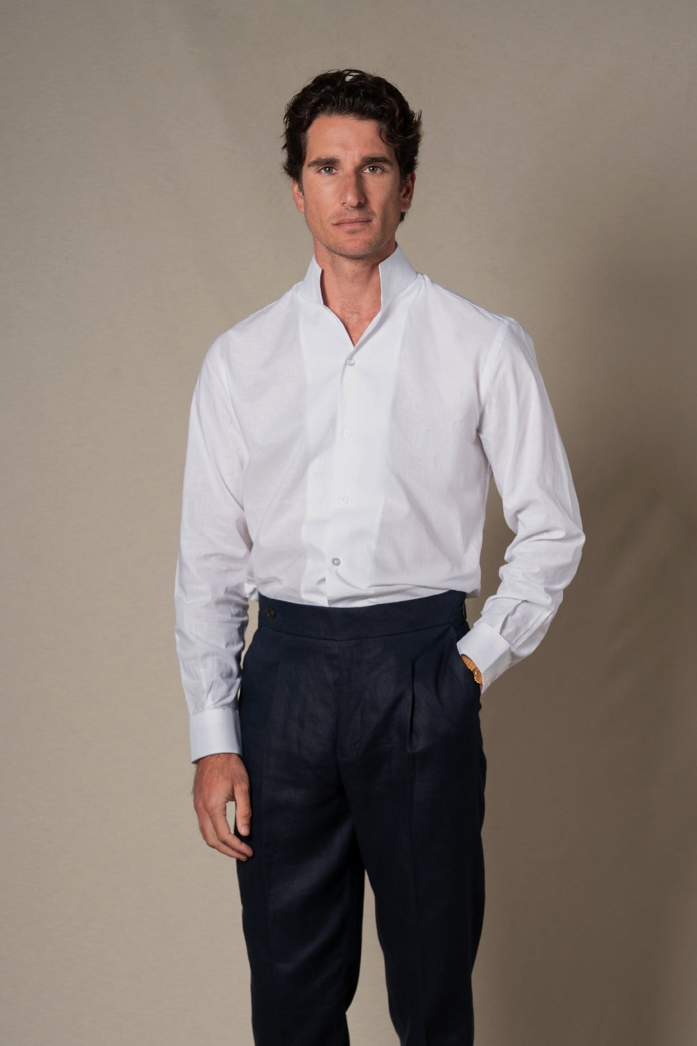 White Plain Mao Linen Casual Shirt