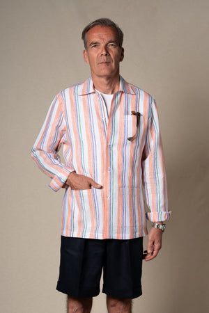 Orange Stripes Linen Overshirt — sastreria a medida BUND, lookbook Costa Vice Spring Summer 26