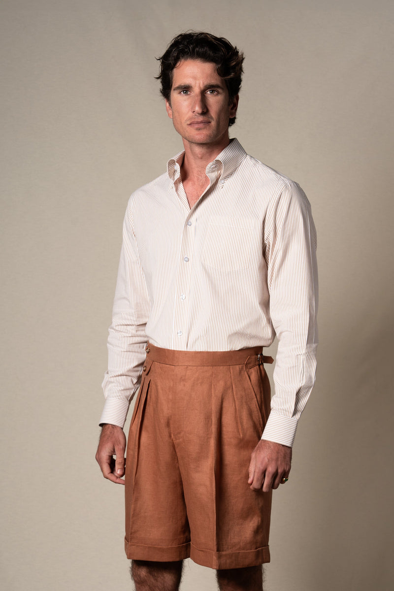 Yellow Stripes Seersucker Casual Shirt — sastreria a medida BUND, lookbook Costa Vice Spring Summer 26