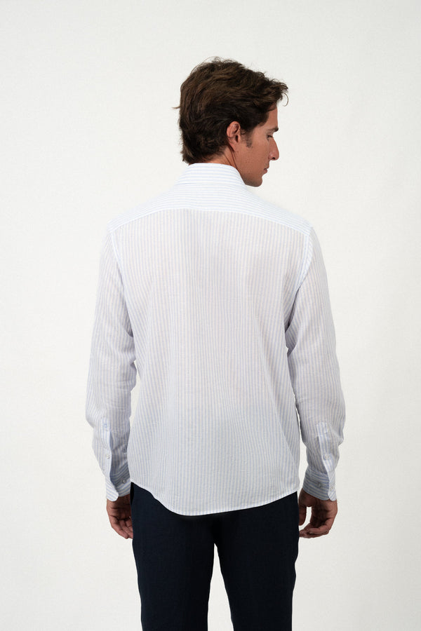 Camisa Lino Stripe Light Blue