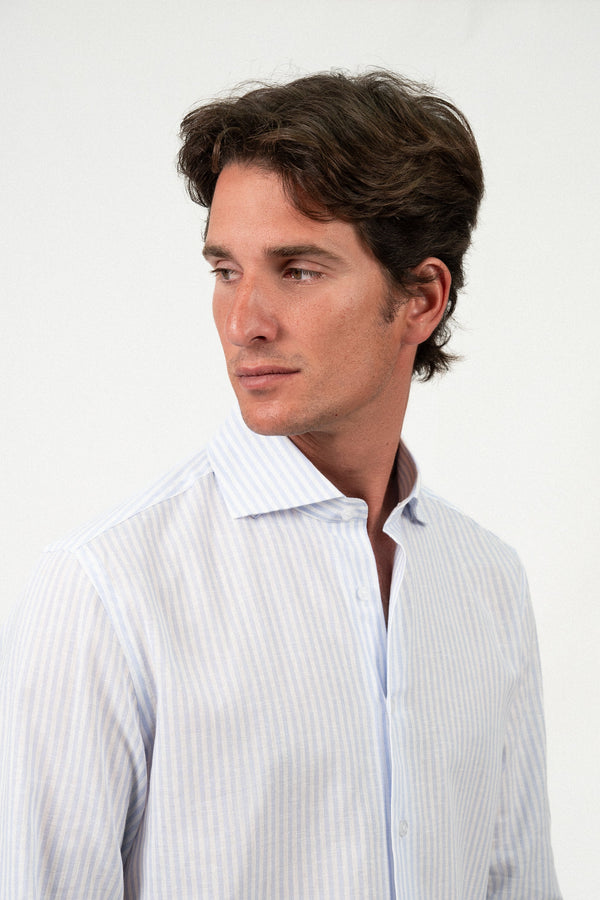Camisa Lino Stripe Light Blue