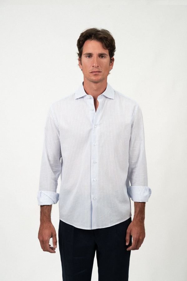 Camisa Lino Stripe Light Blue