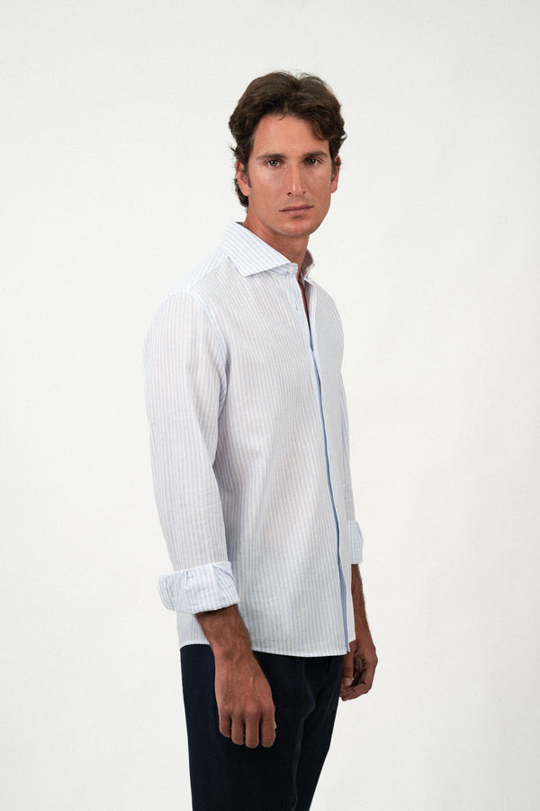Camisa Lino Stripe Light Blue
