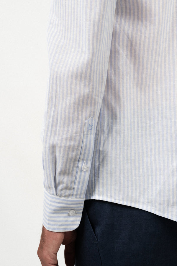 Camisa Lino Stripe Light Blue