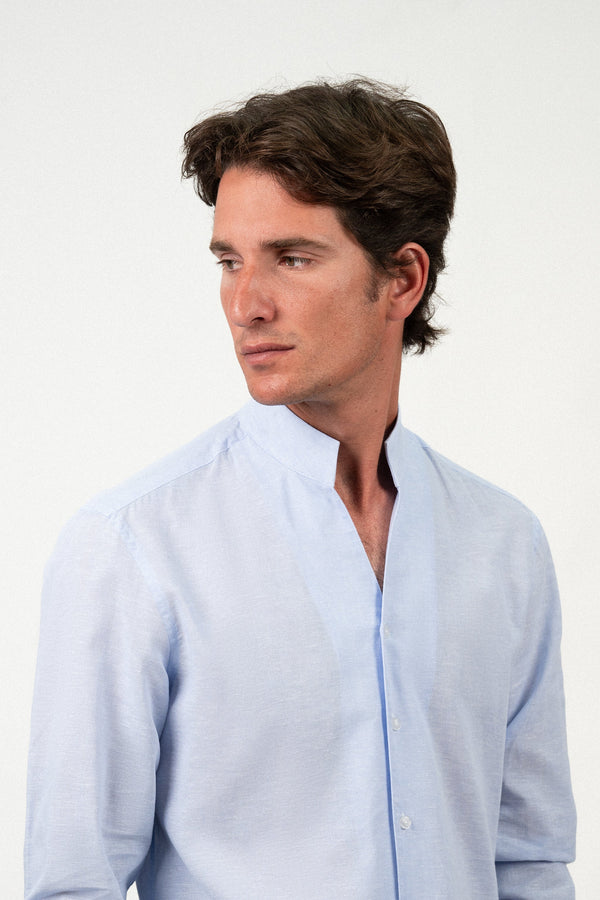 Camisa Lino Mao Light Blue