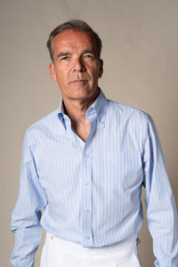 Light Blue Stripes Sport Cotton Casual Shirt — detalle del tejido, BUND Costa Vice SS26