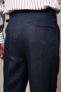 Dark Navy Plain Linen Tailoring Pants