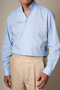 Light Blue Plain Mao Linen Casual Shirt — detalle del tejido, BUND Costa Vice SS26