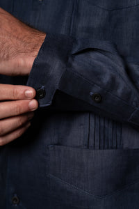 Dark Navy Plain Linen Guayabera Shirt — vista alternativa 3, BUND Costa Vice Spring Summer 26