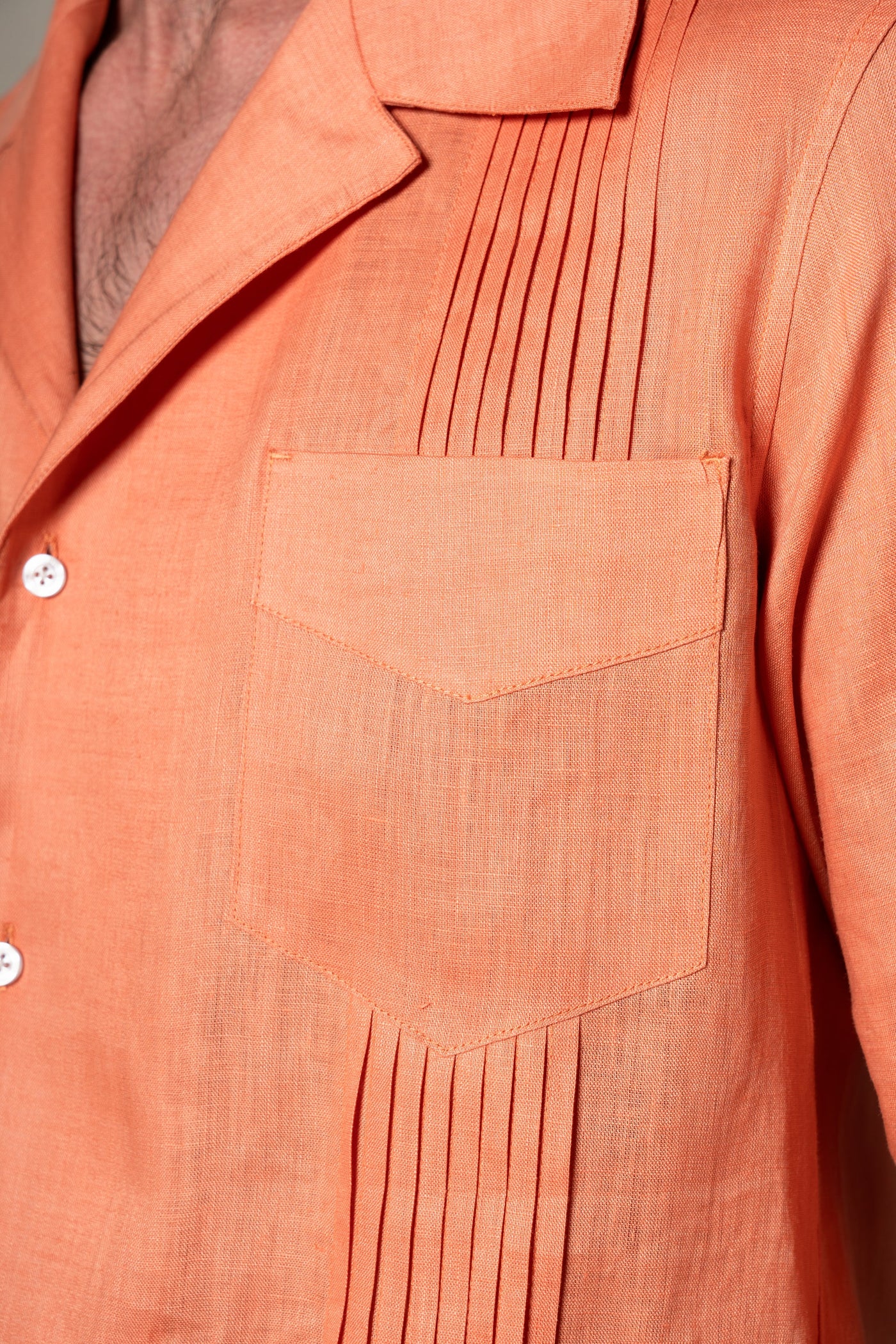 Orange Plain Linen Guayabera Shirt — vista alternativa 2, BUND Costa Vice Spring Summer 26