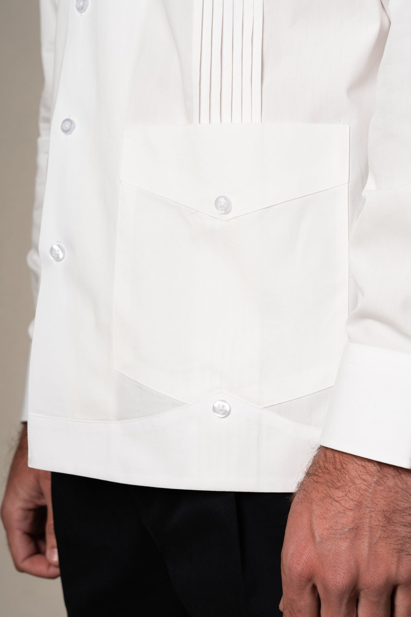 Off White Plain Cotton Guayabera Shirt — vista alternativa 4, BUND Costa Vice Spring Summer 26