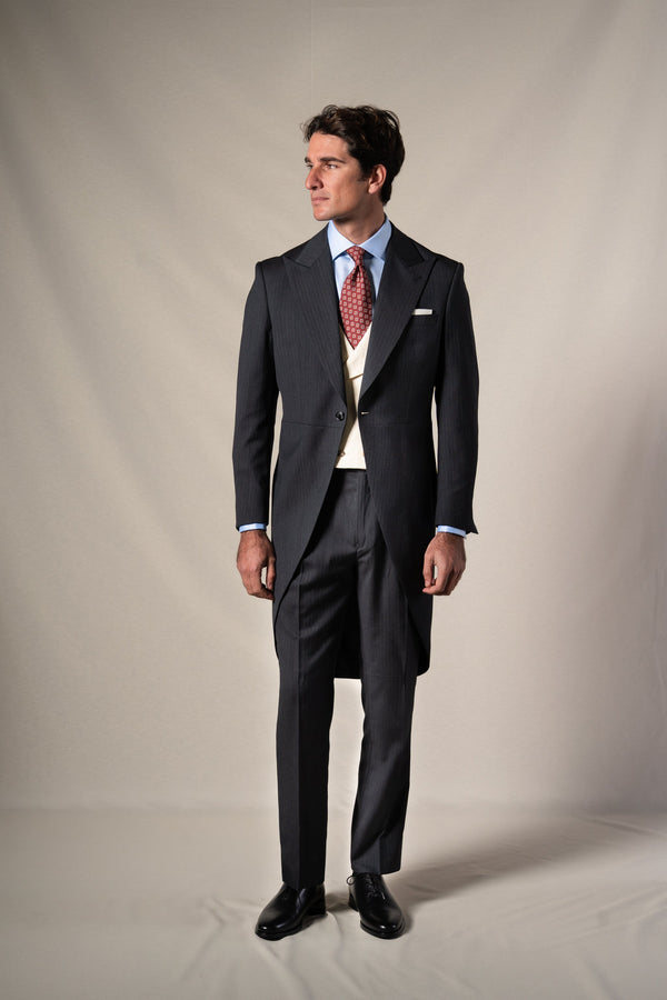 Herringbone Grey Morning Suit Beige Vest - Chaqué BUND