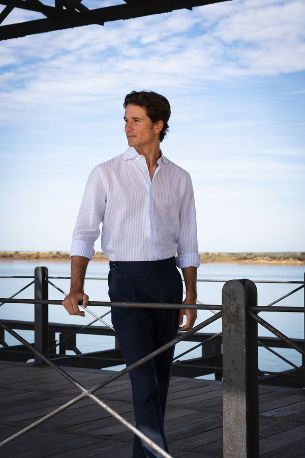 Camisa Lino Stripe Light Blue