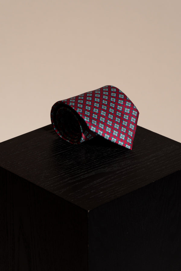 Corbata Flores Motivo Geométrico Rojo