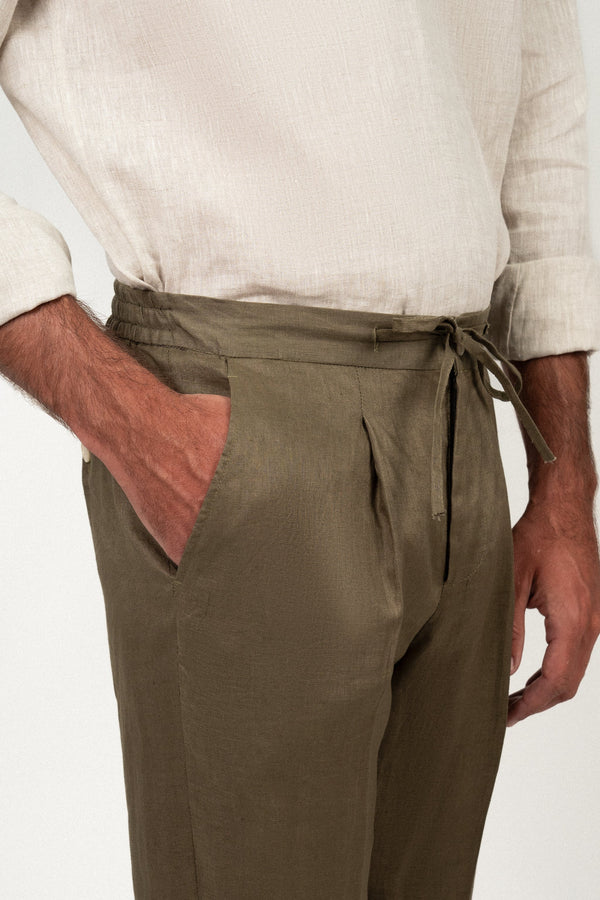 Pantalón Lino Anudar Olive