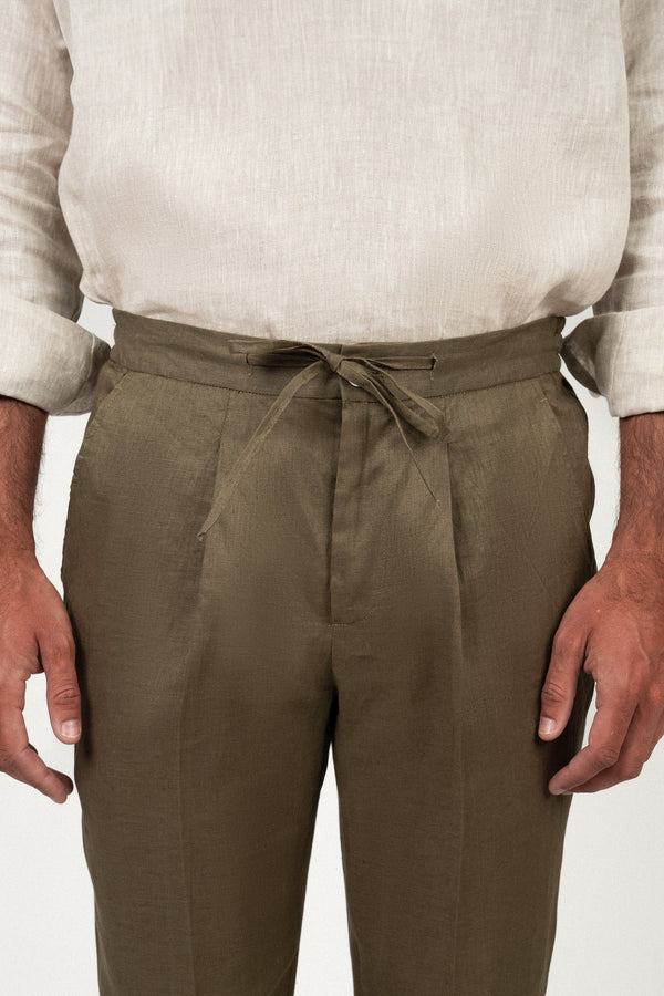 Pantalón Lino Anudar Olive