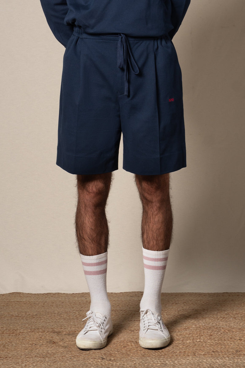 Dark Navy Plain Cotton Shorts — sastreria a medida BUND, lookbook Costa Vice Spring Summer 26