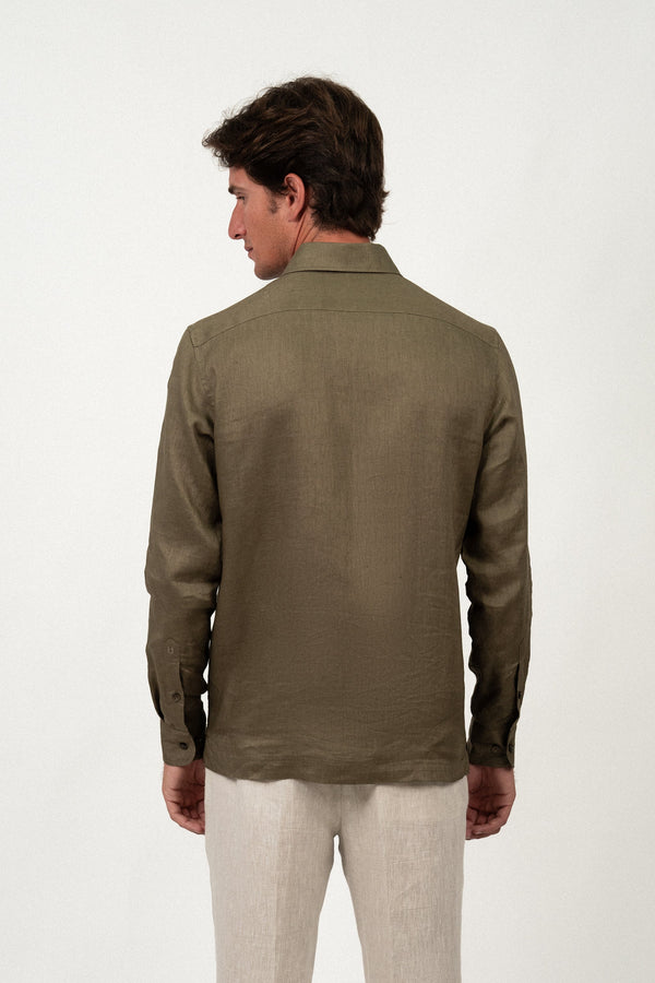Camisa Lino Polera Olive