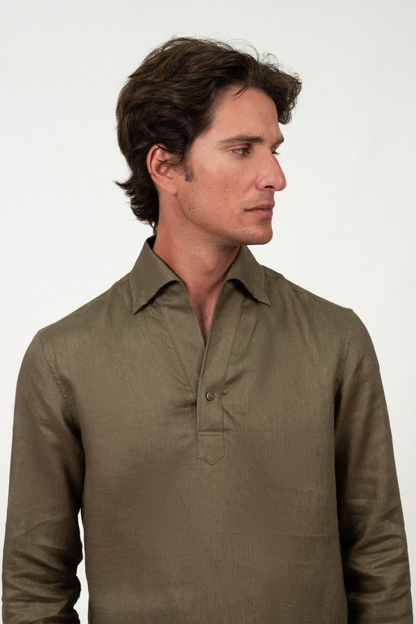 Camisa Lino Polera Olive