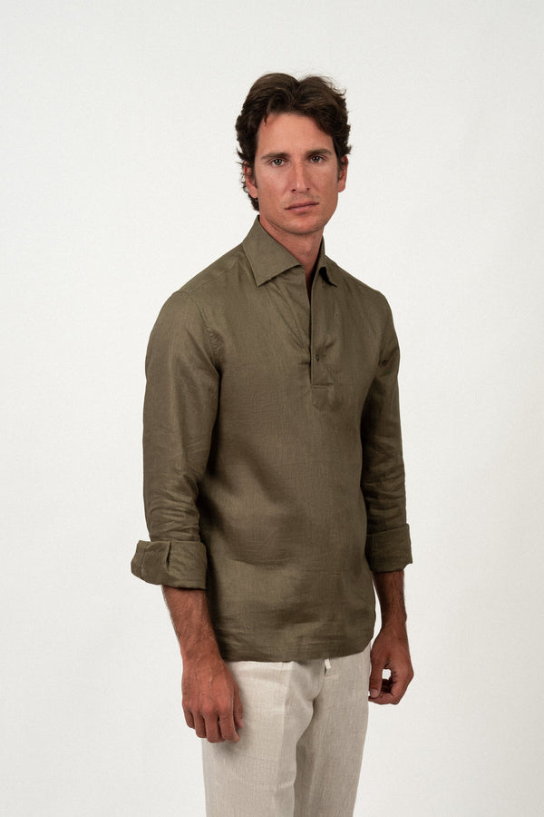 Camisa Lino Polera Olive