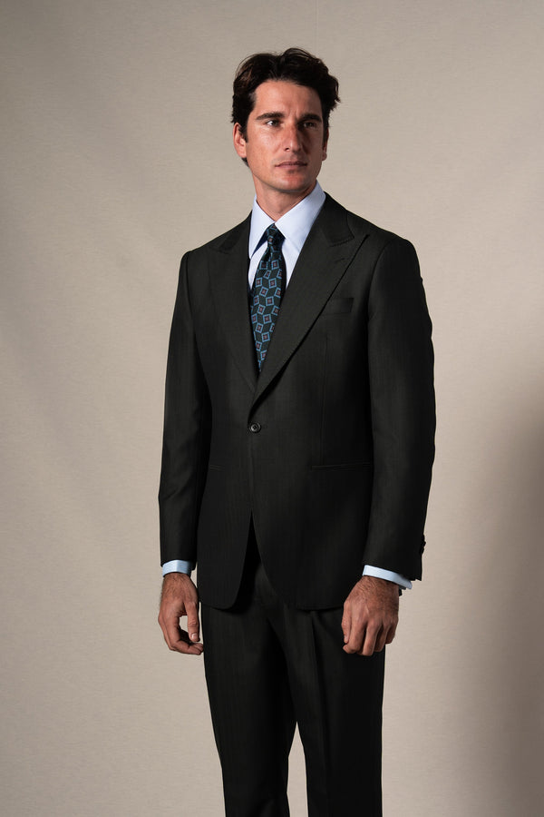 Dark Green Herringbone Suit - Traje a medida BUND