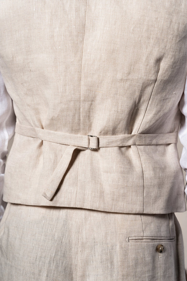 Beige Linen Double Breasted 3 Pieces Suit - Traje a medida BUND