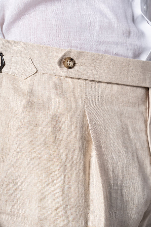 Beige Linen Double Breasted Suit - Traje a medida BUND