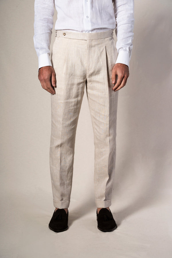 Beige Linen Double Breasted Suit - Traje a medida BUND