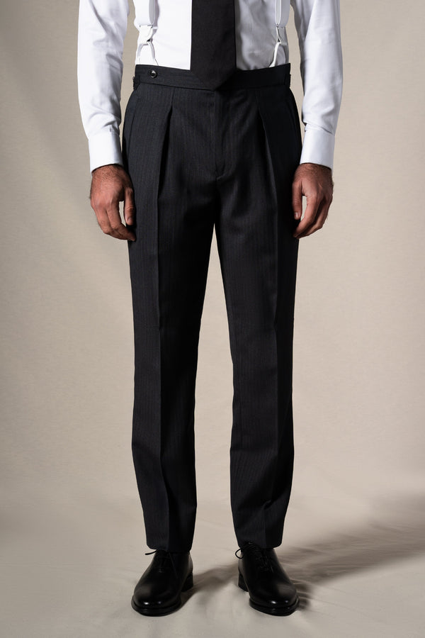 Herringbone Grey Morning Suit Beige Vest - Chaqué BUND